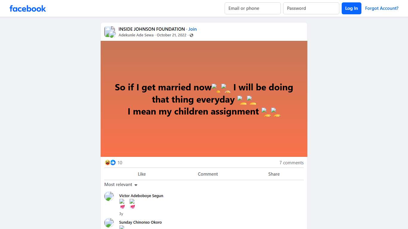 INSIDE JOHNSON FOUNDATION So if I get married now🤵👰 I will be doing that thing everyday 🙄🙄 Facebook